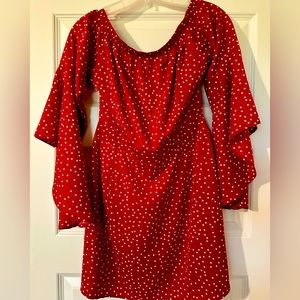 Off the shoulder Red and Polka Dot Dress Medium